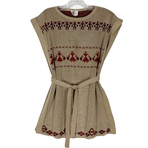 Vintage CAL KNITS Sweater Tunic Vest Cape Poncho M Aztec Western Folk Native - Picture 1 of 12